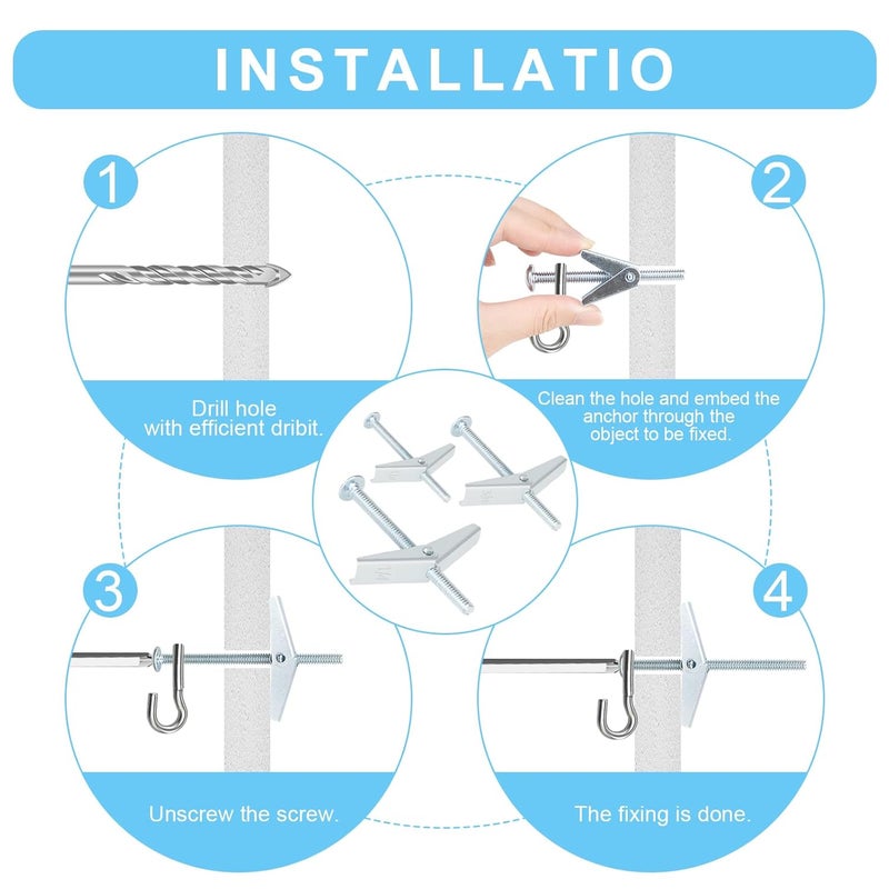Vmuter 48Pcs Hollow Wall Anchors 1/8” Heavy Duty Butterfly Anchors for Drywall, Toggle Bolts and Wing Nut Kit, Metal Drywall Anchors and Screws Assortment Set - Image 4
